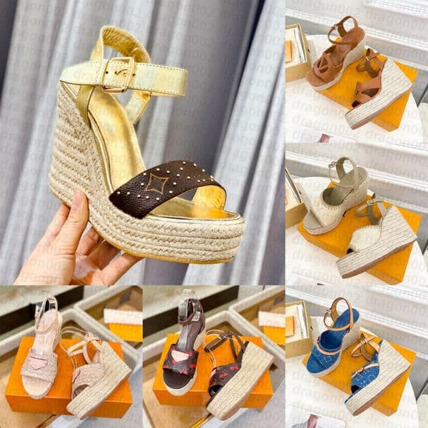 11 Raffias Embroider murakami Platform Sandal Designer wedge shoe for woman wed espadrille leather slipper Gladiator sandale Casual slide Luxury dress bridal shoe