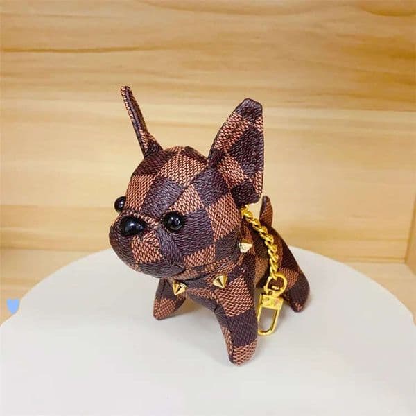 Free Shipping keychains luxury Mini French Bulldog Keychain Leather Dog Key Ring Cute Animal Bag Charm Creative Gift Idea