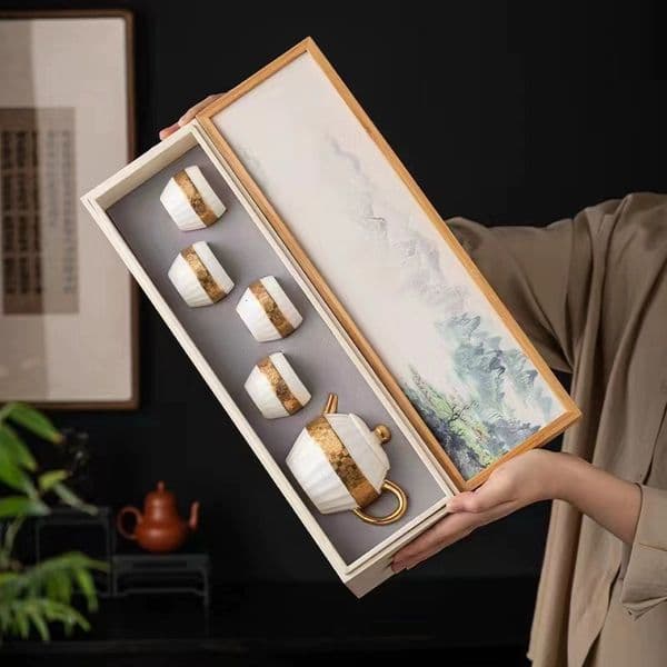 Bestseller Gilded Luxurious Phoenix Sheep Fat Jade Porcelain Light High-end Simple Kung Fu Teapot Teacup Set Gift Box Tea Tray ddmySat