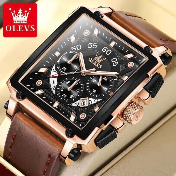 OLEVS Brand Men's Quartz Multi functional Waterproof Sports Square Watch 9919