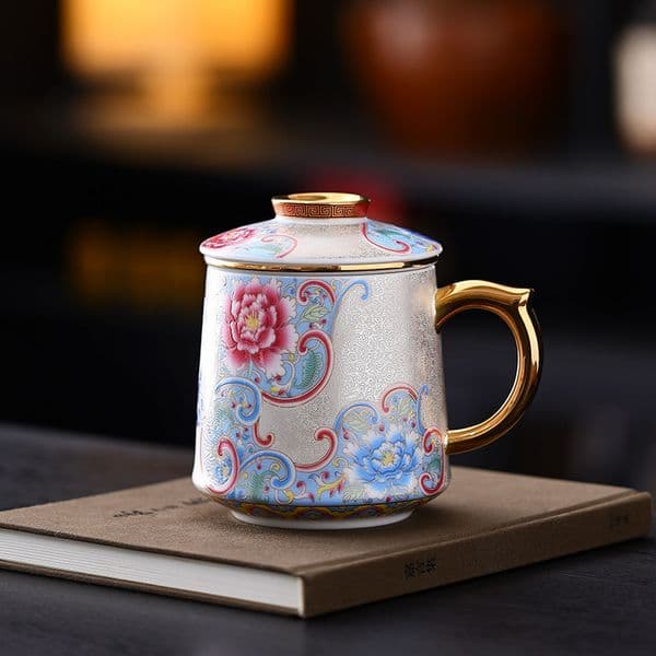 Bestseller High-end Pure Silver Filigree Enamel Brewing Personal Ceramic Tea Water Separation Office Mug Gift ddmySat