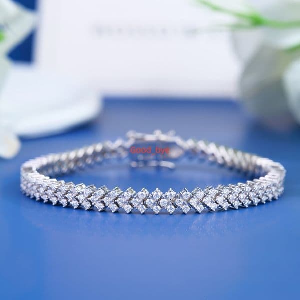 Fancy Style 925 Silver Jewely VVS Round Brilliant Cut Moissanite Bracelet for Gift Party