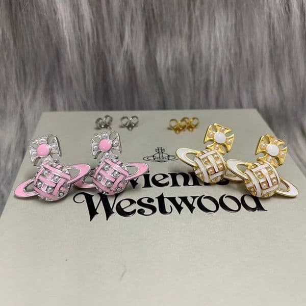 Viviane Earings Designer Vivianewest Wod Earings For Woman Man Jewerly Enamel Painted Woven Saturn Pearl Stud Earrings For Women Fashionable Planet Earrings For Wo