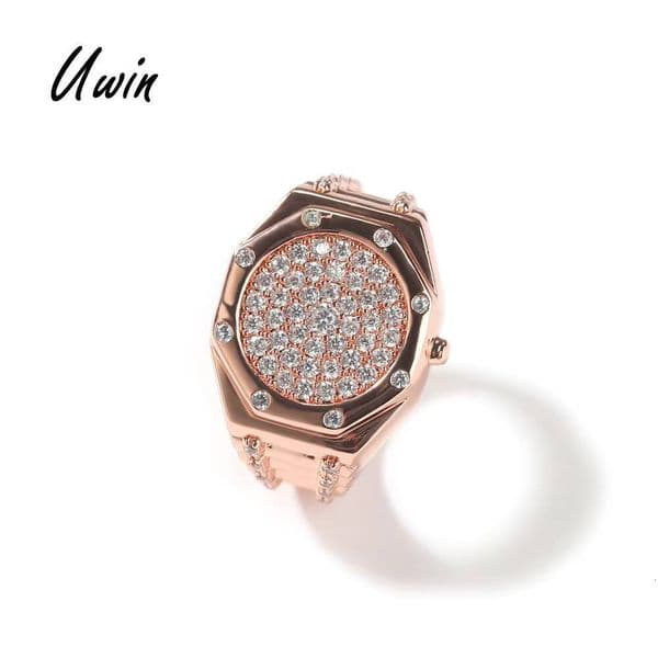 New Trendy 18K Gold Plated Beauty Watch Rings for Man High Quality Women Men CZ Rings Hip Hop Jewelry
