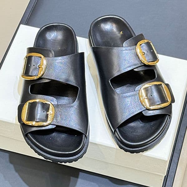 Summer Women Metal buckle Sandals Slippers luxury Double Buckle Slip on Beach Sandals Comfort Lightweight Outdoor Recreation sandals size 35 42