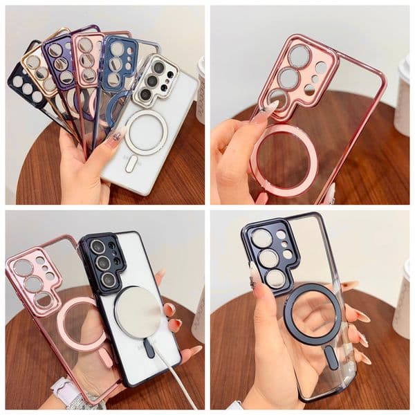 S26 Ultra Bling Magnetic Wireless Charging Electroplated Case For Samsung S25 FE S24 Plus S23 S22 Glitter Lens Protectors Clear Soft TPU Plating Chromed Phone