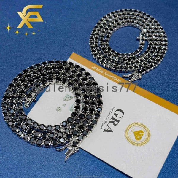 Wholesale Price VVS Black Moissanite Tennis Chain Jewelry 2mm-65mm S925 Solid Silver Black Moissanite Tennis Chain Necklace