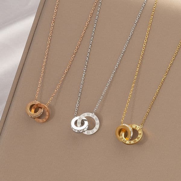 Luxury Brand Designer Jewelry Steel Non-Fading Roman Letter Necklace For Women, Light Luxury Niche Design, High-End Interlocking Zircon Clavicle Chain