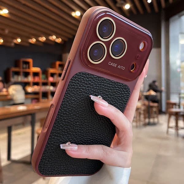Luxury Crystal Large Window Lychee Leather Case for iPhone 17 16 15 14 13 Pro Max 17Pro Shockproof Armor Soft Bumper Cover Skin