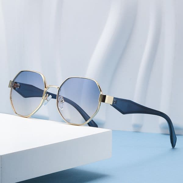 New Polygonal Metal Street Style Retro Round Glasses Fashion Versatile Sunglasses for Women