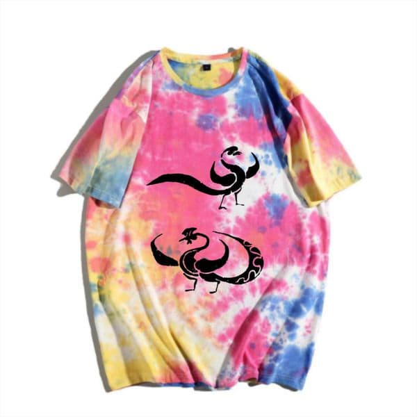 China-Chic New Chinese Traditional Divine Bird Tie Dyed Short Sleeve T-shirt Rainbow Gradual Change Retro Rui Bird Pattern Print Men's Summer Versatile Top