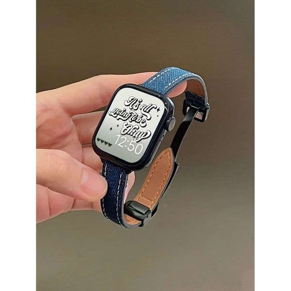 Suitable for iwatchs789 generation Apple Watch AppleWatch56SE denim magnetic buckle leather strap slim style