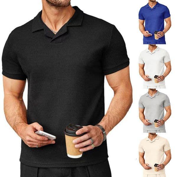 European Polo And Designer Shirt American Summer New Men's Solid Color Short-sleeve Waffle Collar T-shirt Designer Hoodie Suitable For Casual Outings