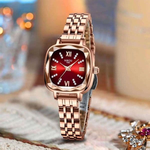 2PCS NIBOSI Women Wristwatches Waterproof Top Brand Ladies Watch Diamond Decor Rectangle Quartz Women's Watches Female Reloj