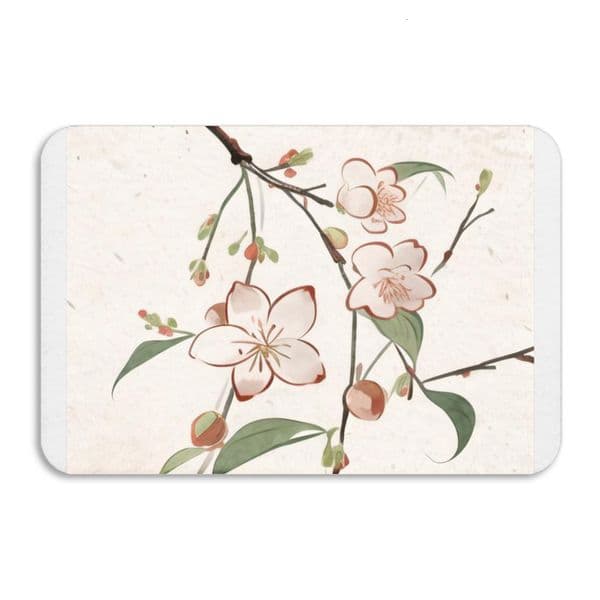 New Chinese hand-painted crabapple flower diatom mud floor mat, Chinese style elegant bathroom water absorbing and non slip mat, entrance foot mat