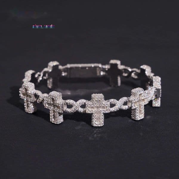 Pass Diamond Tester Fire Jewelry Rapper Hip Hop FL Moissanite Iced Out GRA Certificate S925 Silver Cross Infinity Bracelet