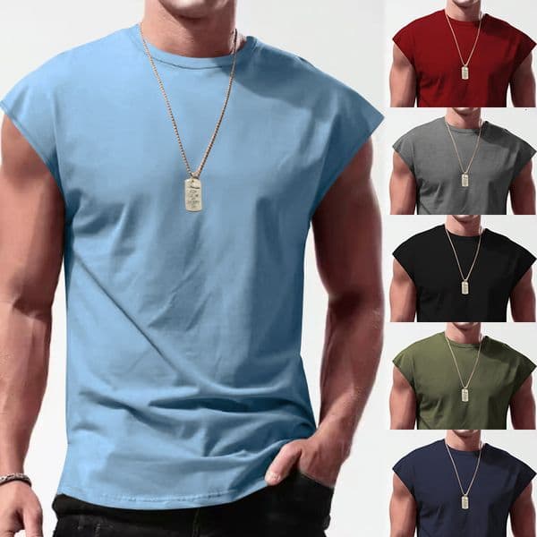 Summer New Men's T-shirt Solid Polo Color Casual Men's Sleeveless Round-neck Designer Designer Shirt Hoodie Short-sleeve Shirt
