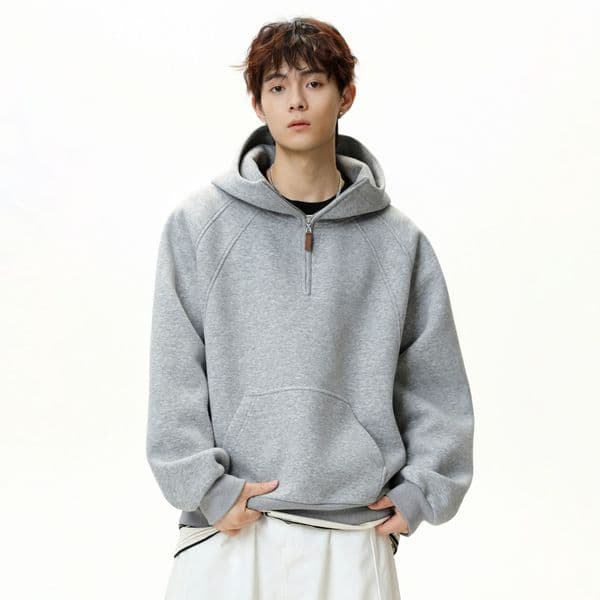 3D Split Half-zip Hoodie For Men Autumn And Winter New Heavyweight Thickened Designer Hoodie Half-turtle Neck Raglan Sleeve Hoodie Jacket