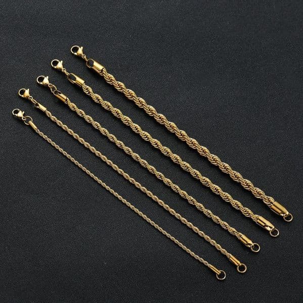 Trendy Twist Gold Chain Men Bracelet Classic Stainless Steel Hip Hop Jewelry Chain Bracelet For Men Women Jewelry Gift 2/3/4/5/6mm