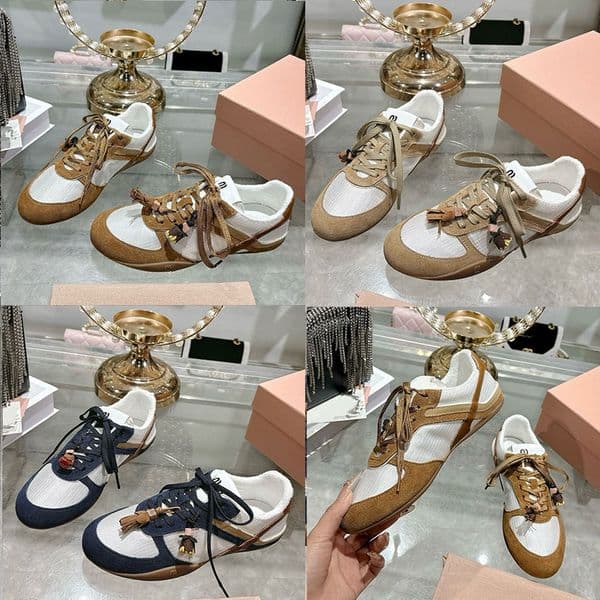 Womens Gymnasium Mesh Suede Sneakers Luxury Brand Sports Shoes Womens New Outdoor Training Shoes Designer Cowhide Lace Up Casual Shoes Rubber Outsole Size 35 41