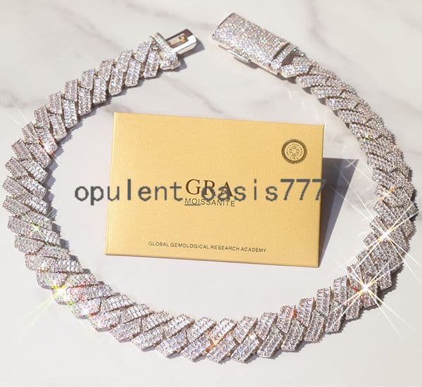 20mm VVS Moissanite Cuban Link Chain Necklace Custom Iced Baguette Straight Line Cuban Chain Hip Hop 925 Silver Jewelry