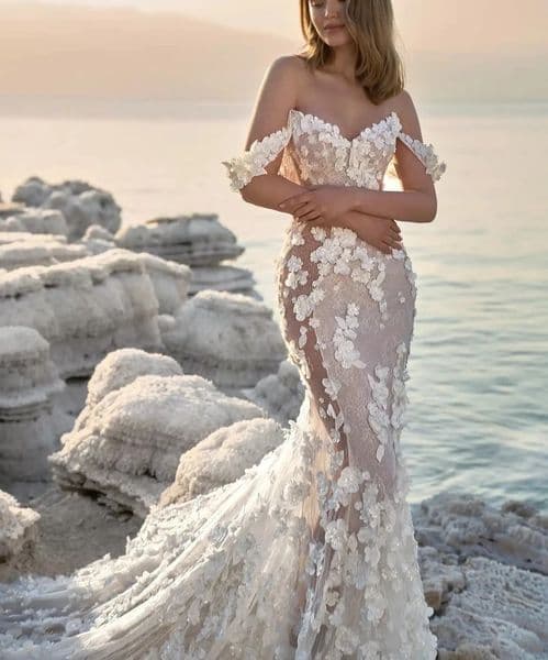 New Lace Mermaid Long Wedding Dress 2026 Charming 3D Flowers Lace Appliques Bride Robe Sexy Illusion Bridal GownVestidos De Noiva Casamento