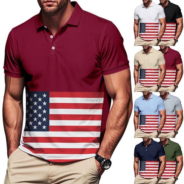 Summer Men's Designer Shirt Casual POLO Shirt With Creative Colorful Flag 3D Half-zip Designer Hoodie Polo Collar T-shirt