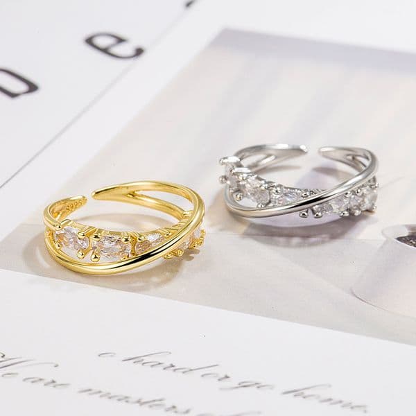 Cross Zircon for Women, Niche Design, High-End Feel, Tight Open Index Finger Ring, Fashionable Versatile Simple Ring