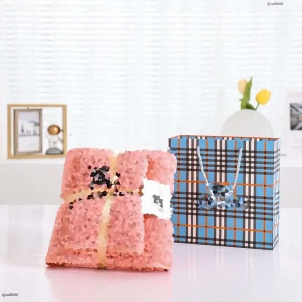 Luxury Designer Bath Towel Set - Water absorbing Quick drying Bath Towel with European Grid and Logo Embroidery - Towel Gift Box-25487