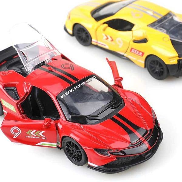 bagged136 Alloy Car Model Simulation SF90 Racing Car Vehicle Pull Back Car Ornaments Collection Toys For Boy Children X260313