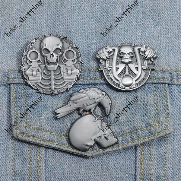 Sliver Color Retro Enamel Owl Skull Skeleton Punk Lapel Brooches Pins Hat Backpack Clothes Jewelry Badge Gift for Friends