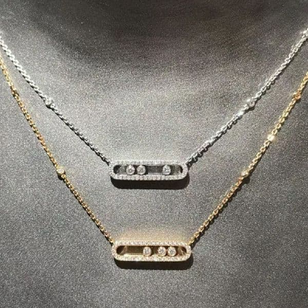 High version necklace three diamond trumpet sliding full diamond necklace niche all-in-one high sense geometric designer pendant jewelry women