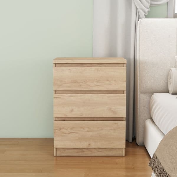 Modern Minimalist Style Nightstand with 3 Drawers Beside Table with Drawers Handle Free Design Small Side Table Storage Cabinet 3 Drawer Night Stand for Bedroom