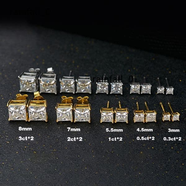 Wholesale 925 Silver Princess Square Moissanite Earrings in 30mm 45mm 55mm 70mm 80mm with Gift Box