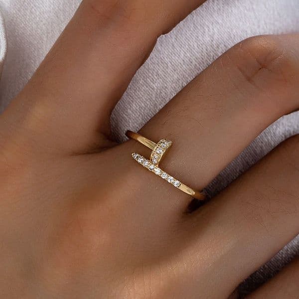 Open Nail for Women, Niche High-End Light Luxury Full Diamond Ring, Unique Minimalist Style Ring