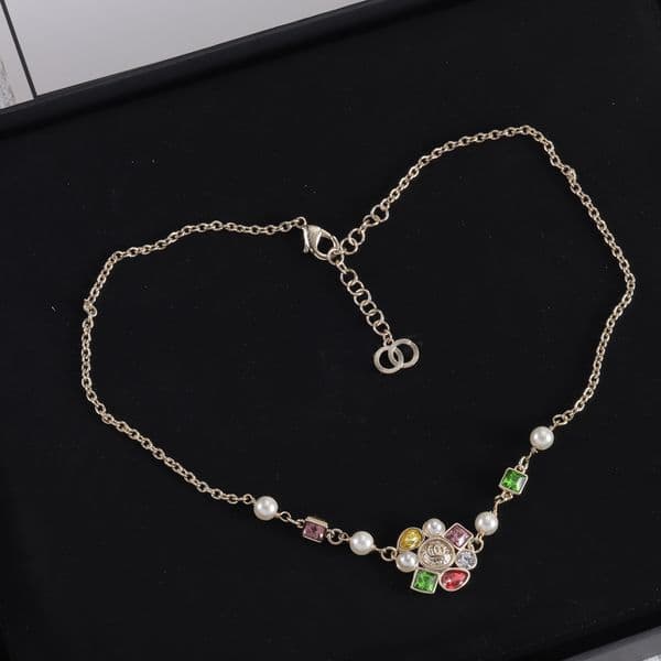Colorful Pearl Gemstone Accent Chain Necklace Gold Delicate Accessory Elegant Gift For Her Premium Stylish Jewelry