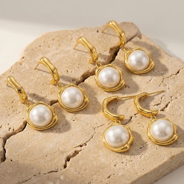 TaiYang 2026 Spring New Stainless Steel Pearl Drop C Shaped Hoop Earrings Chic Fashion Elegant Trendy Classic Versatile for Women Girl Jewelry