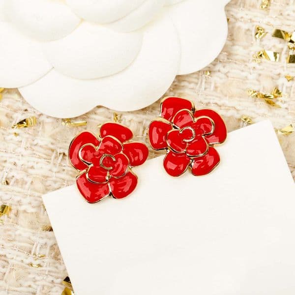2026 Luxury quality charm flower shape stud earring with black and white red color enamel in 18k gold plated have stamp simple design PS6444B