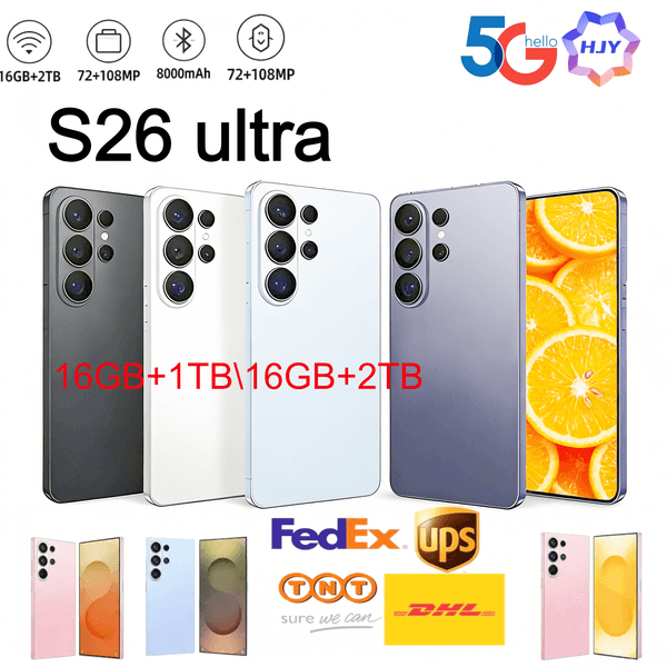 designer S25 Ultra S26 ultra Android Smartphone Camera Face Unlocked LTE 16GB+1TB HD GPS Mobile Phone Ring Packaging box bag
