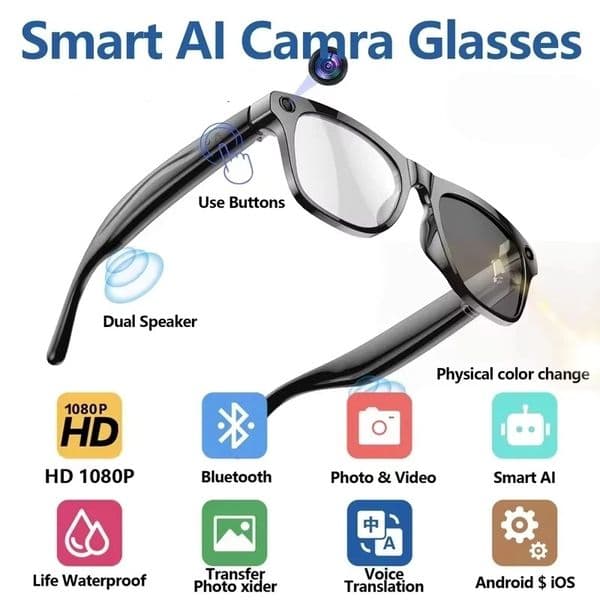 Color Changing Smart Glasses With Chat Gpt Touch Camera Sport AI Sunglasses Music Player Bluetooth Calling Assistant New