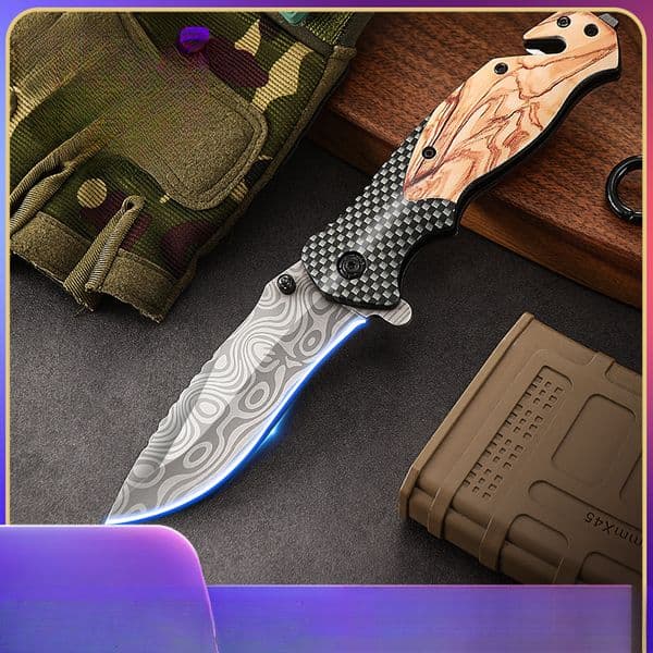 Multi functional outdoor self-defense folding knife EDC pocket knife, suitable for wilderness survival camping and fishing