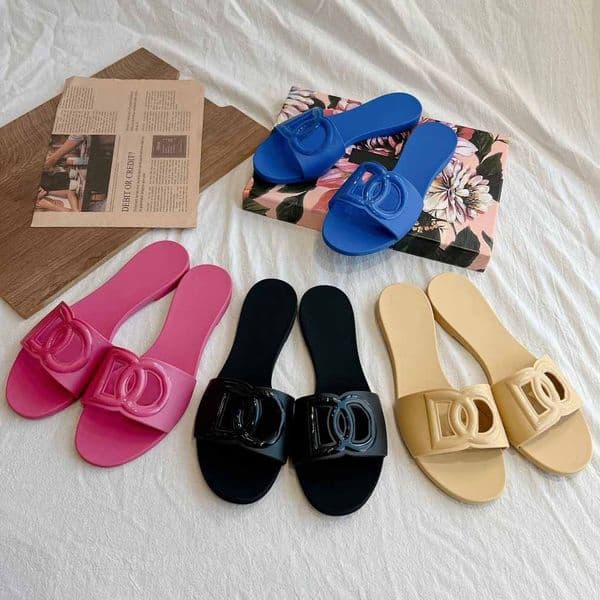 Designer Sandals Women Interlocking Slides Rubber Slippers Ladies Flat Beach Jelly Script Blue Summer Fall Mules Outdoor Waterproof Luxury sandals