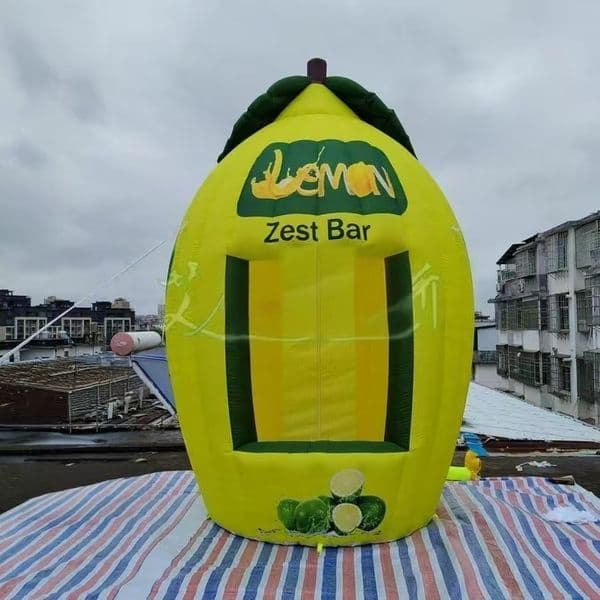 Free Shipping Vibrant yellow inflatable lemon pavilion, used for promotional inflatable stalls in seasonal markets