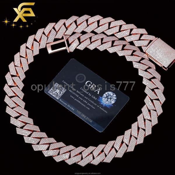 20mm Wide 4rows Fashion Design 925 Sterling Silver VVS Moissanite Diamond Man Cuban Link Chain