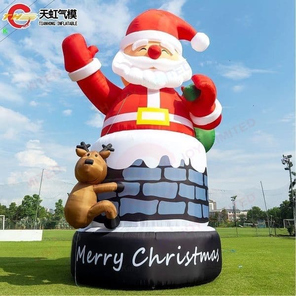 Free delivery Outdoor Activities giant advertising inflatable santa claus on Chimney for Christmas festival outdoor decorations from China Inflatables factory