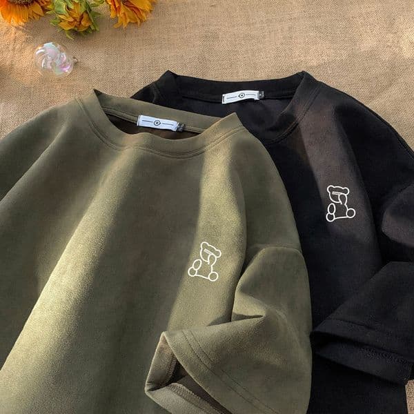 Summer Heavyweight Suede Designer Hoodie Men's American Polo Retro Shortsleeve Trendy Oversized Designer T-shirt Small Neckline 5point Sleeves