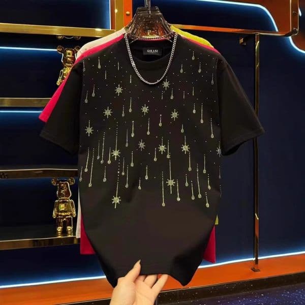 Gypsophila Rhinestone Short Sleeve For Men Polo Designer T-shirt New Trendy Versatile Half Sleeve Daily Base Shirt Designer Hoodie Men's Short Sleeve Trendy
