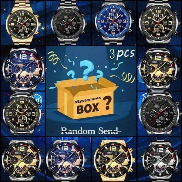 Mystery Box Buy 1 Get 2 Free Random 3 Pieces Round Dial Quartz Watches Best Family Member Friend Birthday Christmas Gift