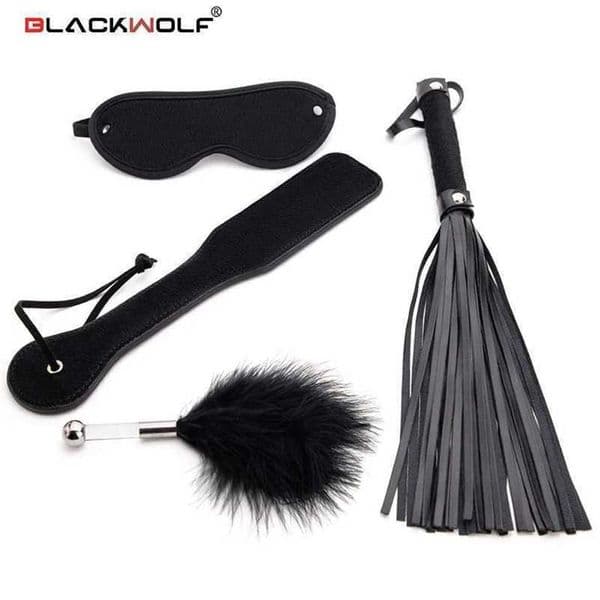BLACKWOLF 4Pcs Slave Bondage Set Adult toys BDSM Kits Eye Mask Whip Paddle Anal Plug Sex Games Erotic Sex Toys For Women Couples Ha99