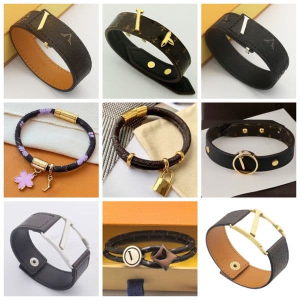 Luxury Men's Leather Bracelet Classic Retro Genuine Leather Monogram Bracelet Fashion Women's Bracelet 18K Gold Plated Couple Jewelry